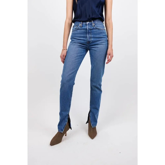 NWT Re/Done Super Rise Drainpipe Atomic Button Fly Jeans Womens 25 Classic Denim - Picture 1 of 10